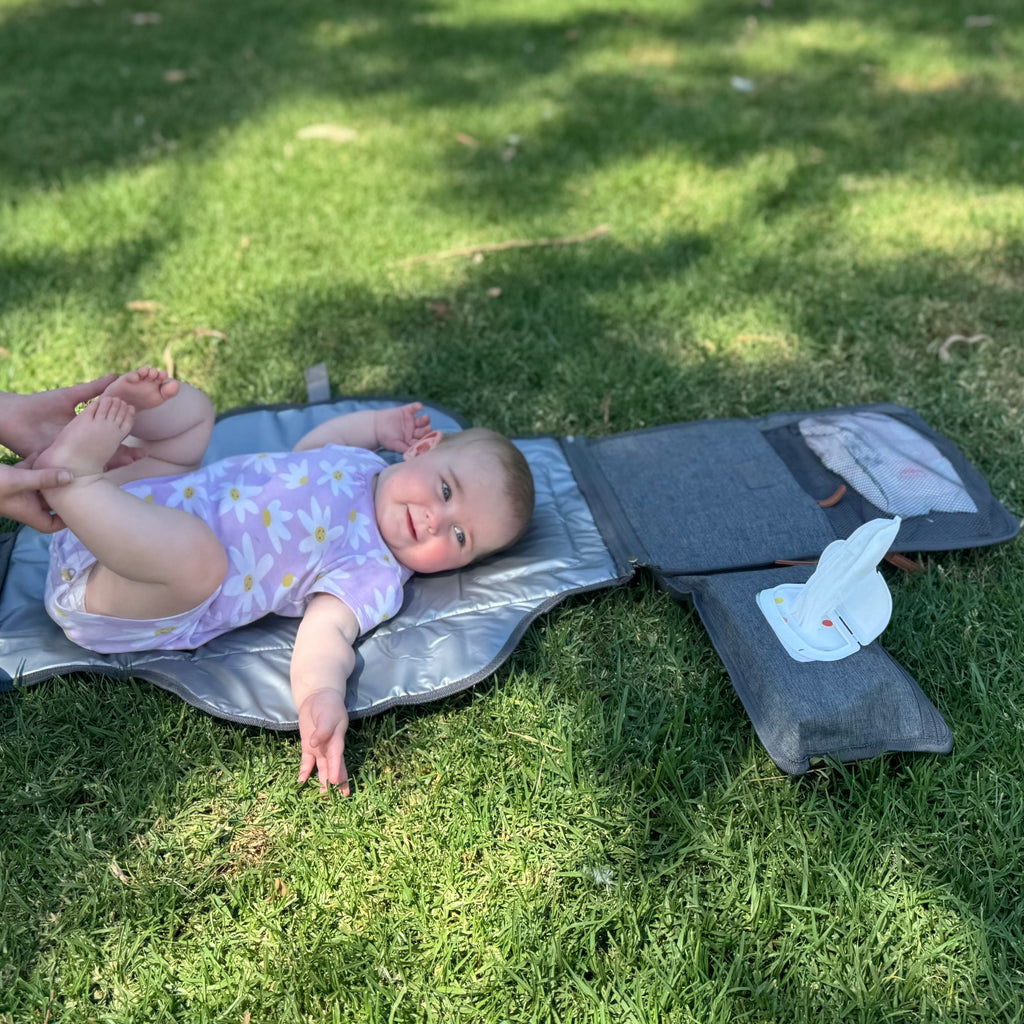 Baby Go Bag — Portable Nappy Bag with Fold-Out Change Mat (Grey)