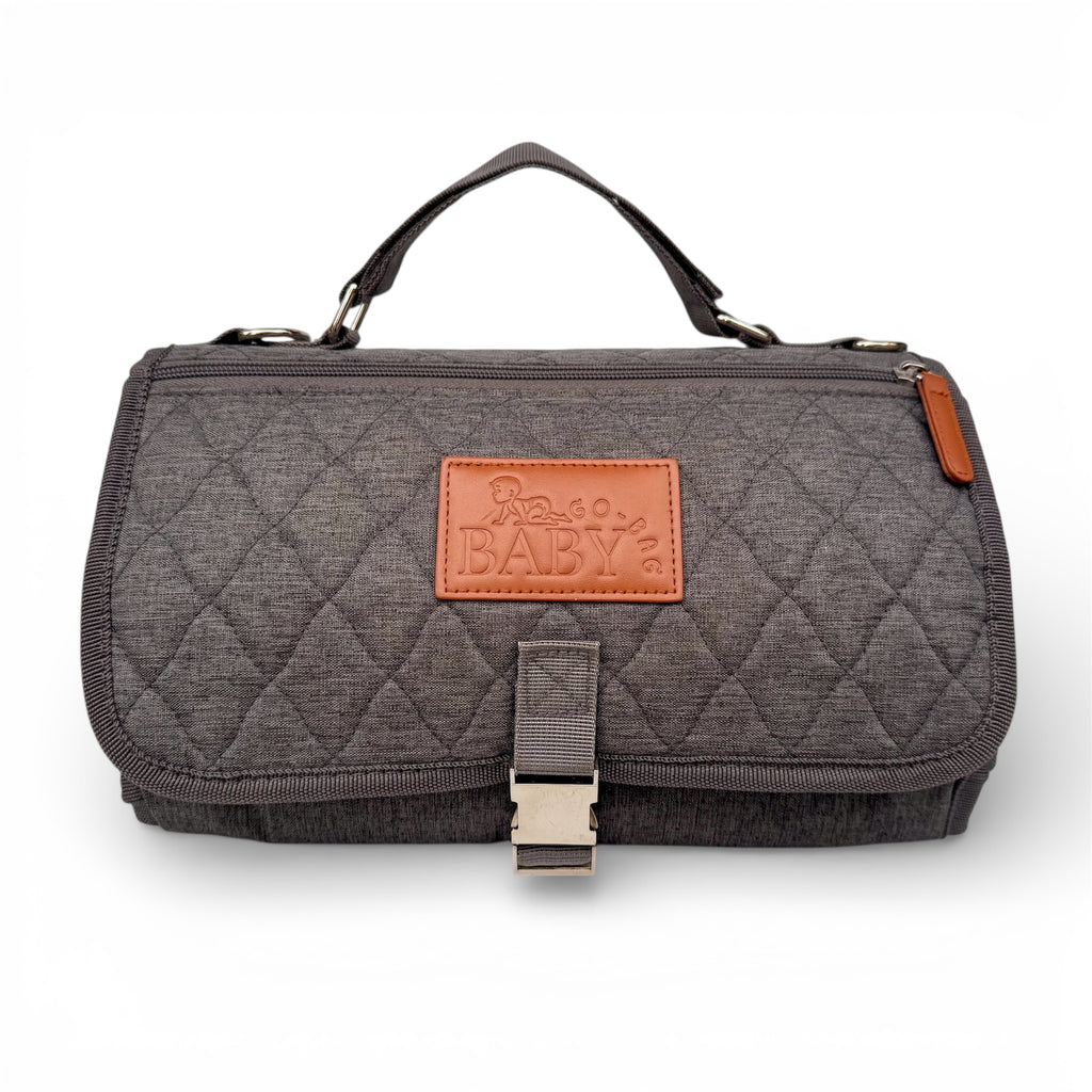 Baby Go Bag — Portable Nappy Bag with Fold-Out Change Mat (Grey)
