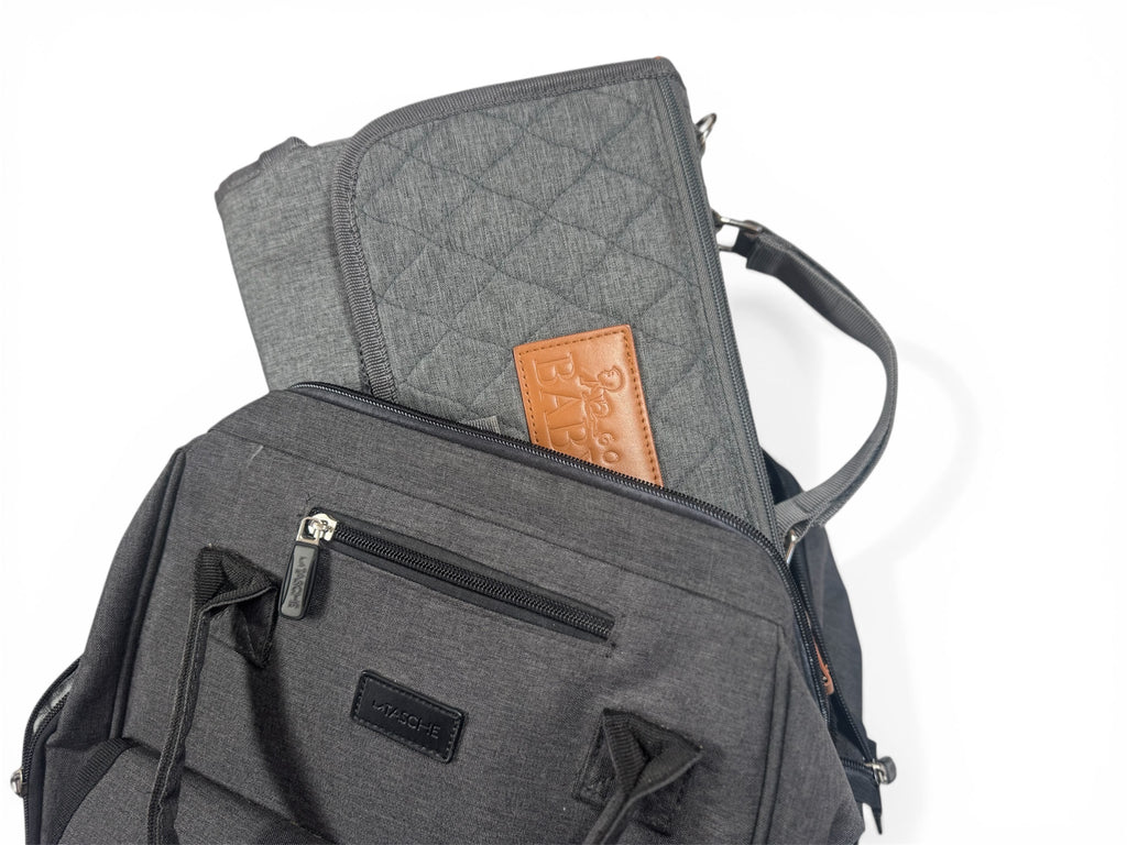 Baby Go Bag — Portable Nappy Bag with Fold-Out Change Mat (Grey)