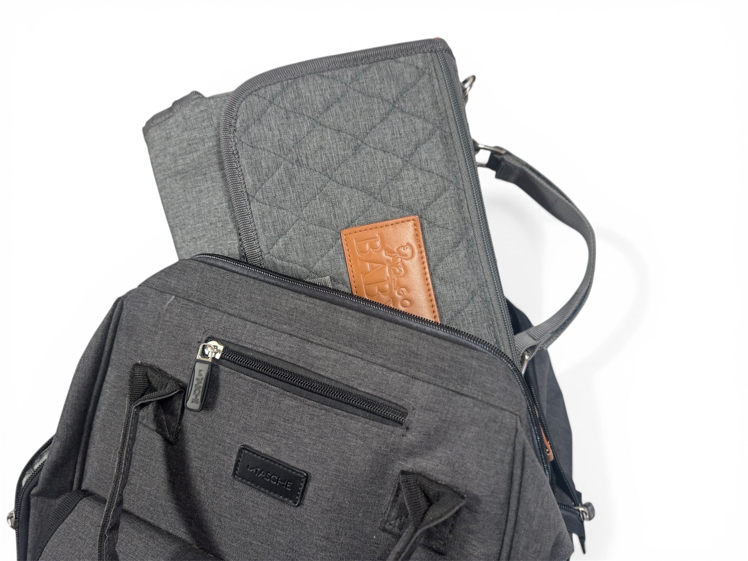 Baby Go Bag — Portable Nappy Bag with Fold-Out Change Mat (Grey)